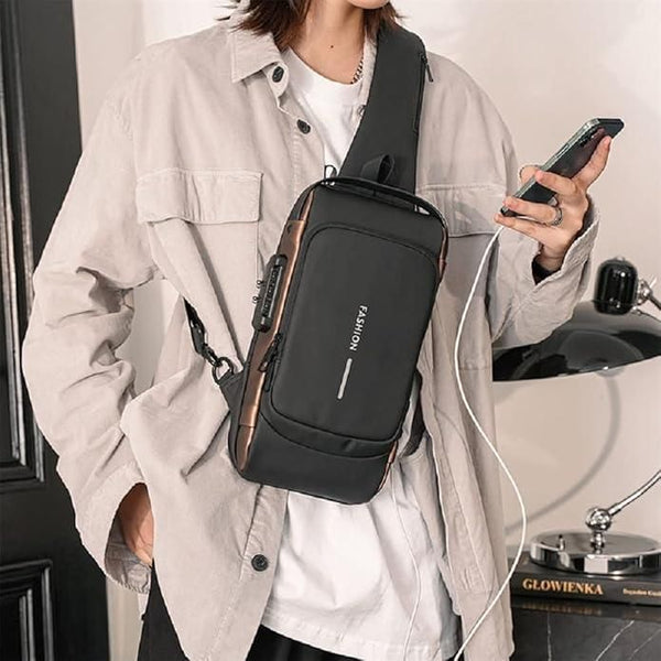 Unisex Sling Bag with USB Charging Port & pin lock